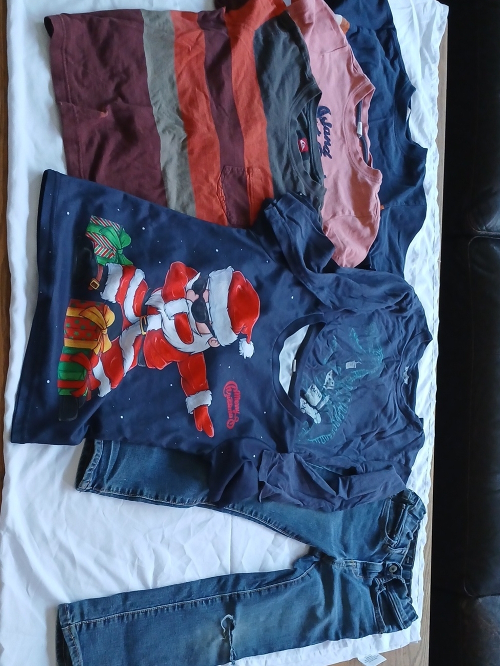 Old Navy Navy Long-Sleeve Santa Graphic Tee with Red & White Accents